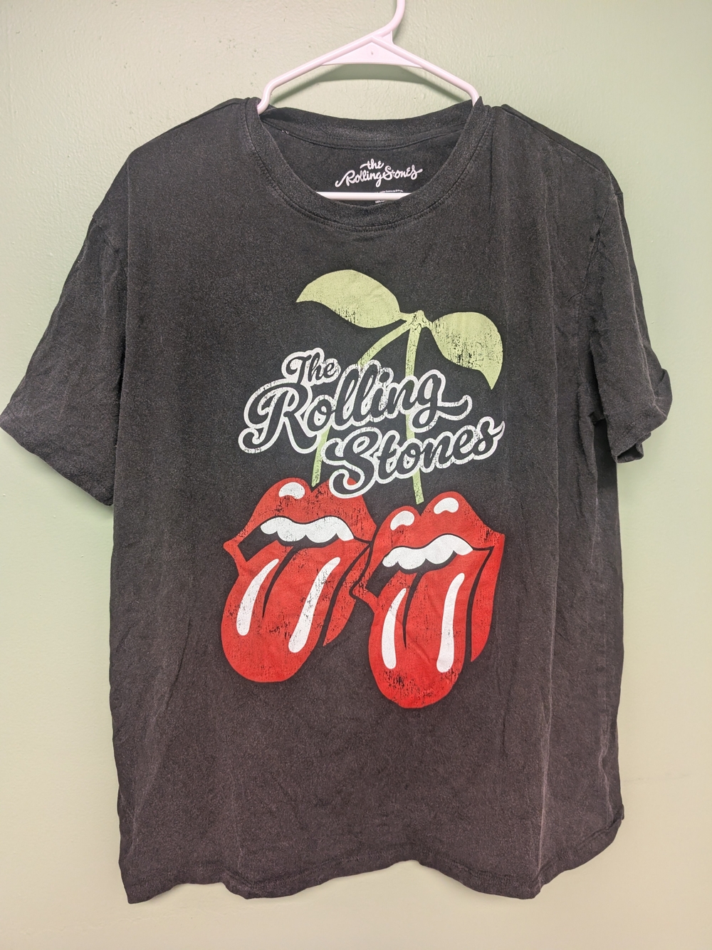 The Rolling Stones Black Kids Tee with Red Tongue Cherry Graphic